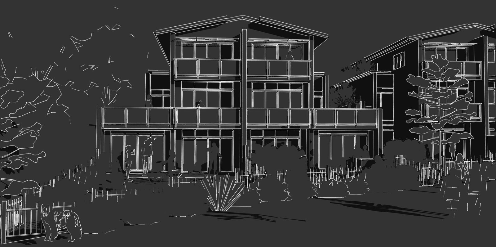 Townhouses, Cabarita NSW, line drawing