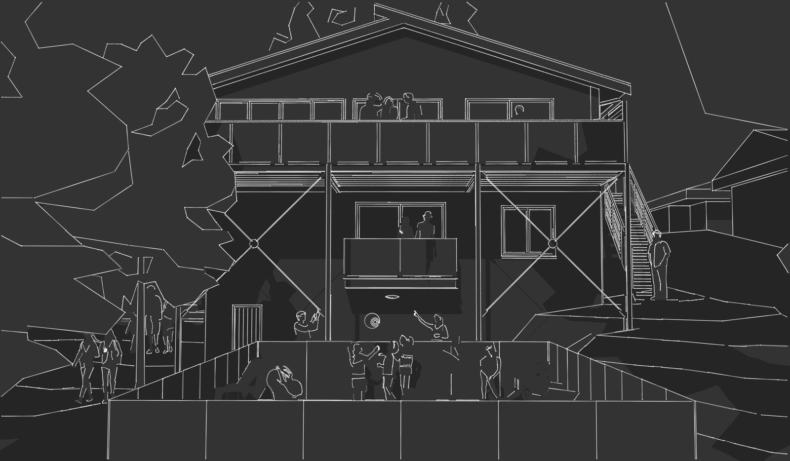 Killarney Heights NSW Balconies & swimming pool addition, line drawing